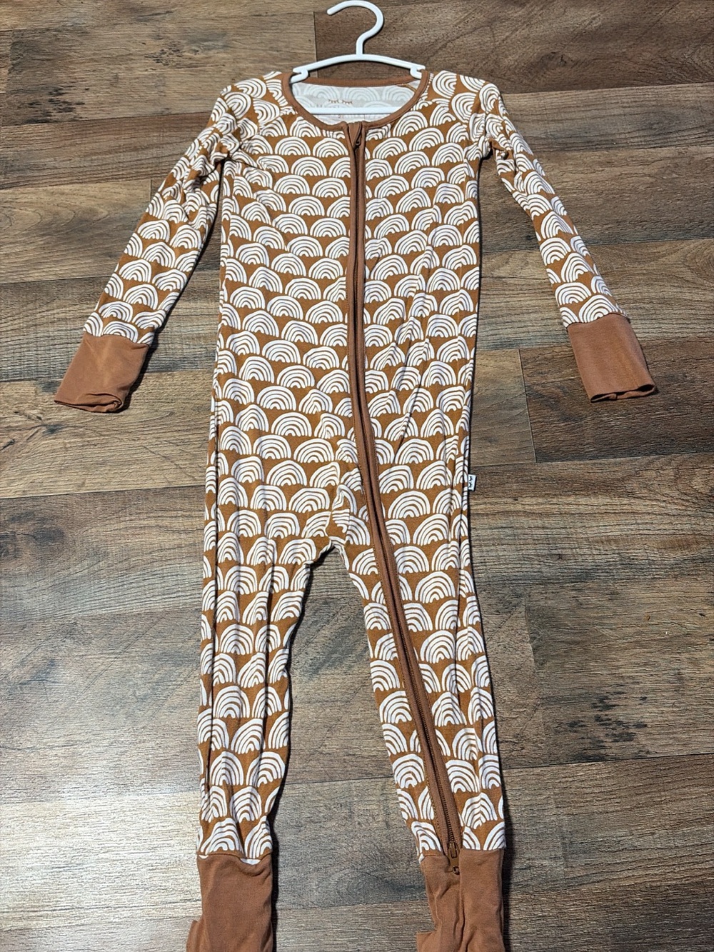 Little Sleepies Brown and White Rainbow Zip Romper Pajamas